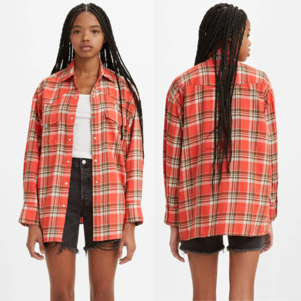 LEVIS Dylan Relaxed Western Shirt Size LARGE Women's Pearl Snap BURNT SIENNA NEW